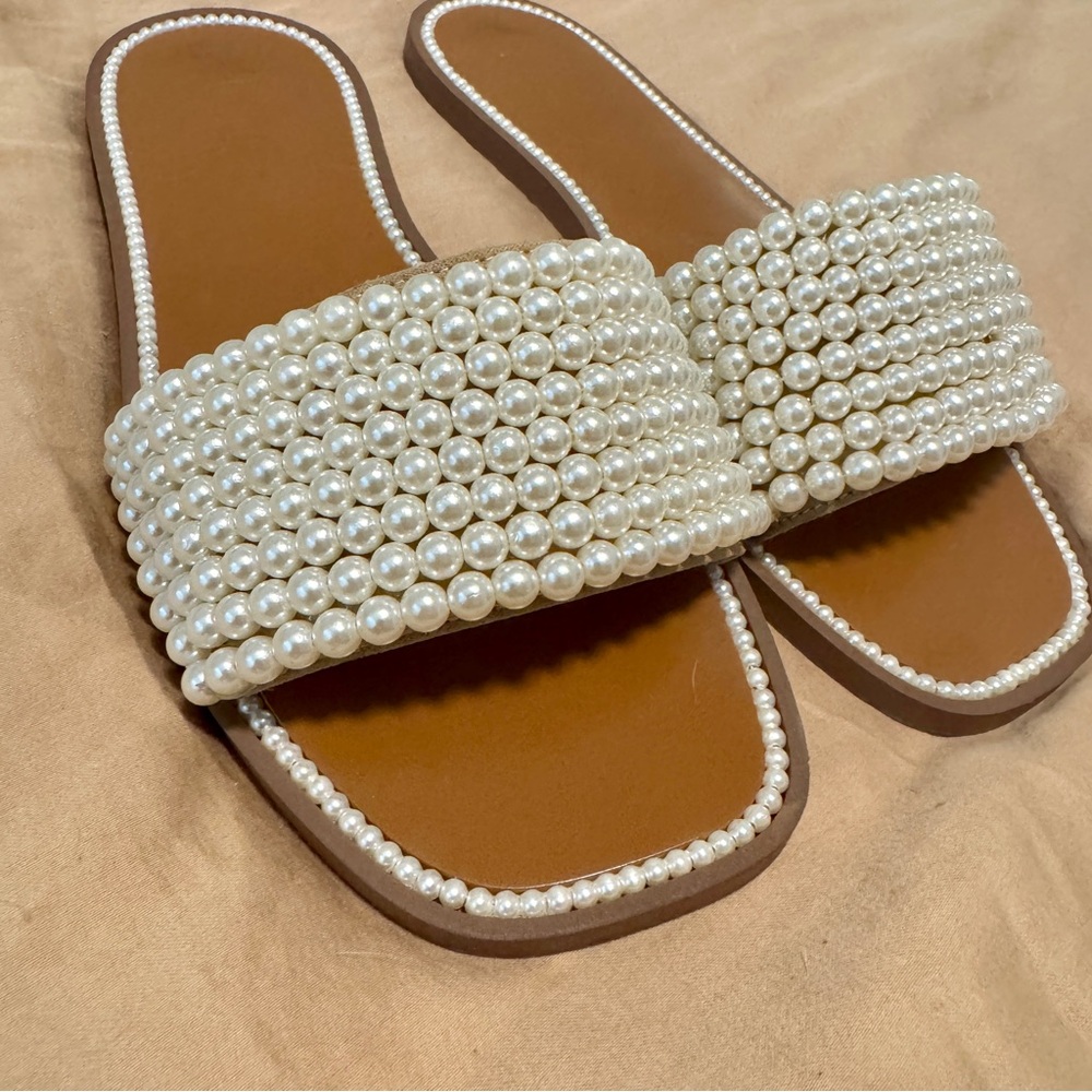 Pearl Embellished Slide Sandals